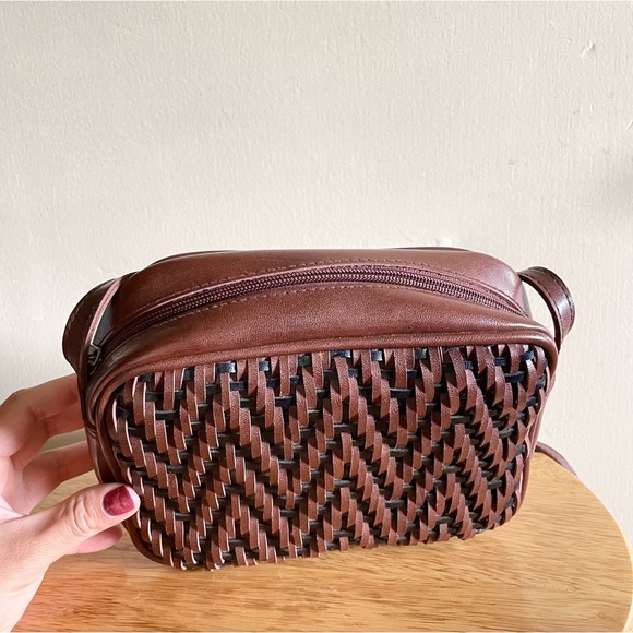 Dark Brown & Black Faux Leather Basketweave Woven Crossbody Bag - Picture 3 of 6